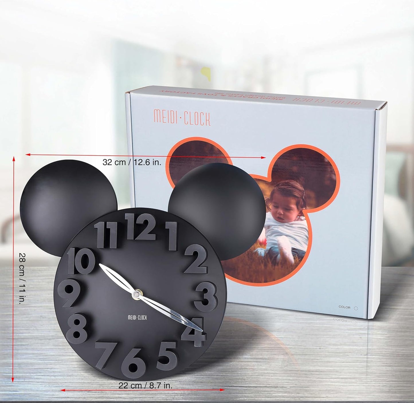 MEIDI CLOCK Modern Design Mickey Mouse Big Digit 3D Wall Clock Home Decor Decoration - Black