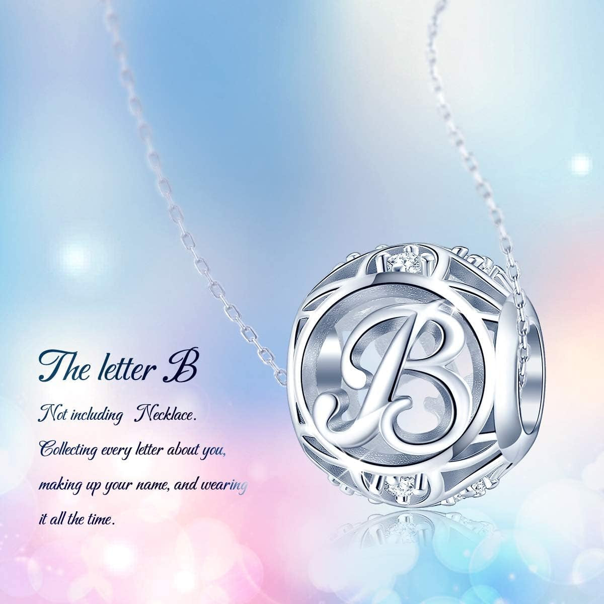 Letter Initial A-Z Alphabet Charm Dangle for Bracelet Necklace - 925 Sterling Silver CZ Beads Personalized Gift Jewelry