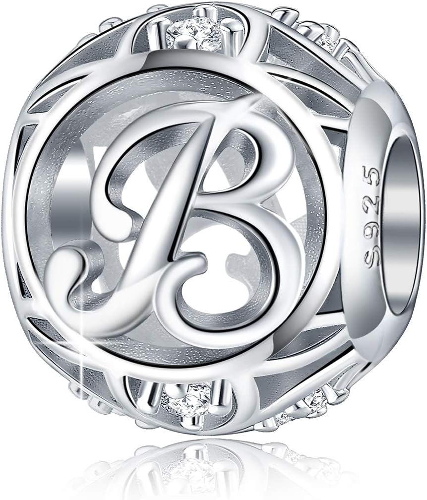 Letter Initial A-Z Alphabet Charm Dangle for Bracelet Necklace - 925 Sterling Silver CZ Beads Personalized Gift Jewelry