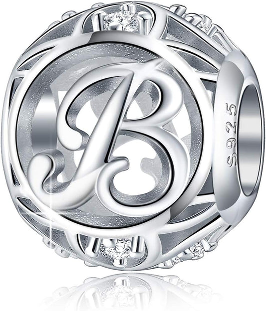 Letter Initial A-Z Alphabet Charm Dangle for Bracelet Necklace - 925 Sterling Silver CZ Beads Personalized Gift Jewelry